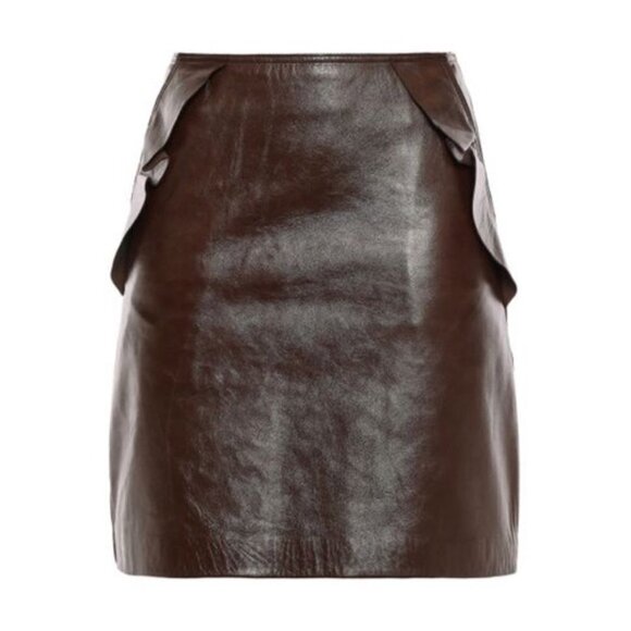 NWOT Sandro brown leather ruffle accent mini skirt, M - Picture 10 of 14
